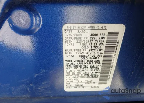 2020 Nissan Rogue Sv Fwd from USA, damaged, VIN JN8AT2MT0LW041343